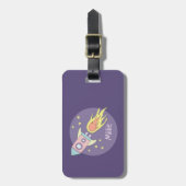 Étiquette À Bagage Fille de Galaxie violette Bateau à fusée Enfants (Devant Vertical)