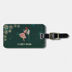 Étiquette À Bagage Fille de Noël vintage, flocons de neige