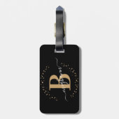 Étiquette À Bagage Fille Elegant Noir Nom Monogramme Script (Dos Vertical)