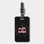 Étiquette À Bagage Fille Elegant Noir rose Nom Monogramme Script Lugg (Devant Vertical)