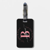 Étiquette À Bagage Fille Elegant Noir rose Nom Monogramme Script Lugg (Dos Vertical)