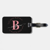 Étiquette À Bagage Fille Elegant Noir rose Nom Monogramme Script Lugg (Dos horizontal)