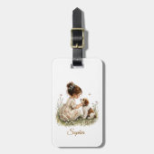 Étiquette À Bagage Fille et chiot (Devant Vertical)
