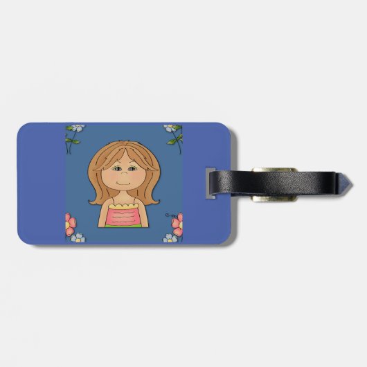 Étiquette À Bagage Fille Et Fleurs (Dos horizontal)