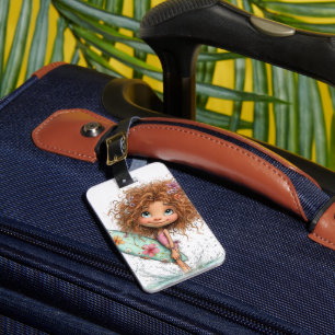 ÉTIQUETTE À BAGAGE FILLE FANTASQUE MIGNONNE SUR LA PLAGE
