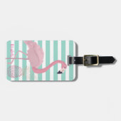 Étiquette À Bagage Fille Flamant rose rose, Monnaie d'ananas Blancs (Devant horizontal)