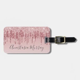 Étiquette À Bagage Fille Glam Blush Rose Gold Paillet Nom