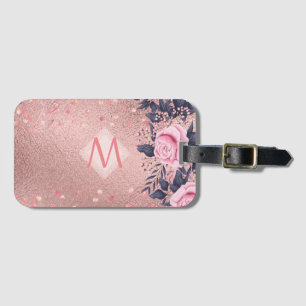 Étiquette À Bagage Fille jamais ROSEGOLD Bleu rose Floral MONOGRAS