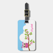 Étiquette À Bagage Fille mignonne de hibou sur une étiquette de (Devant Vertical)