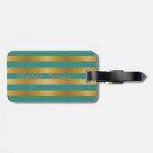 Étiquette À Bagage Fille Moderne Chic, Glitterie Chat -Stripes (Dos horizontal)