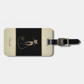 Étiquette À Bagage Fille moderne élégante, Noir, Crème, Glitterie Cha (Devant horizontal)