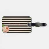 Étiquette À Bagage Fille Moderne Fleurs Chic, Blancs Noirs (Dos horizontal)