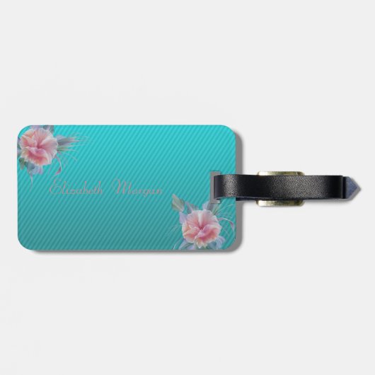 Étiquette À Bagage Fille Moderne Fleurs Chic, Rayures (Dos horizontal)