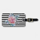 Étiquette À Bagage Fille Moderne Fleurs Chic, Rayures (Devant horizontal)