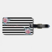Étiquette À Bagage Fille Moderne Fleurs Chic, Rayures (Dos horizontal)