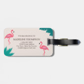 Étiquette À Bagage Fille Monogramme Feuilles tropicaux Flamant rose r (Dos horizontal)