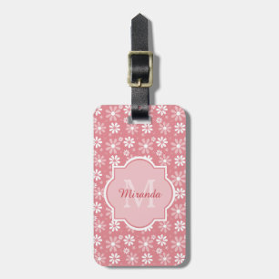 Étiquette À Bagage Fille Monogramme Joli Rose Fleurs De Faisée Avec N
