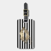 Étiquette À Bagage Fille, Noir, Blancs, Lèvres Glitteuses (Devant Vertical)