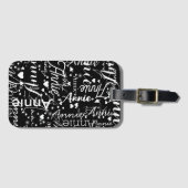 Étiquette À Bagage Fille Nom Coeurs et étoiles Noir et blanc (Devant Horizontal)