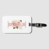 Étiquette À Bagage Fille Pale Rose Parties scintillant or Monogramme  (Devant Horizontal)