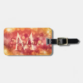 Étiquette À Bagage Fille Parties scintillant Coral Orange Bokeh Monog (Devant horizontal)