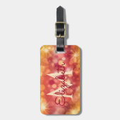 Étiquette À Bagage Fille Parties scintillant Coral Orange Bokeh Monog (Devant Vertical)