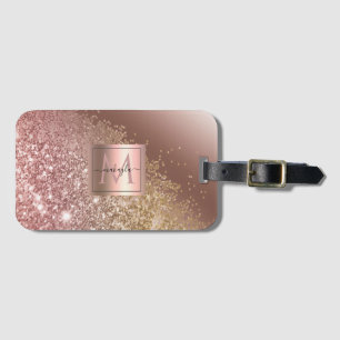 Étiquette À Bagage Fille Rose Gold Parties scintillant Nom Monogramme