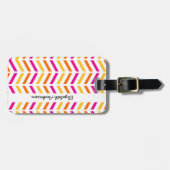 Étiquette À Bagage Fille Rose Orange Jaune Chevron Grilles Avec Nom (Devant horizontal)