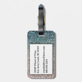 Étiquette À Bagage Fille Turquoise Bleu Argent Ombre Parties scintill (Dos Vertical)