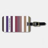 Étiquette À Bagage Fille violet larges bandes horizontales avec nom (Devant horizontal)