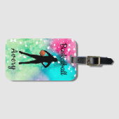 Étiquette À Bagage Filles Basketball Aquarelle avec Coeurs flottants (Devant Horizontal)