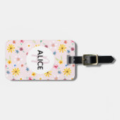 Étiquette À Bagage Filles Fleurs mignonnes Motif Monogramme Nom Enfan (Devant horizontal)