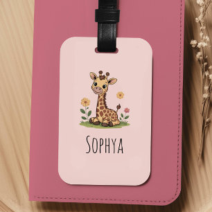 Étiquette À Bagage Filles Mignon Girafe Rose Enfants