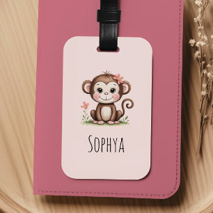 Étiquette À Bagage Filles Mignon Singe Rose Enfants