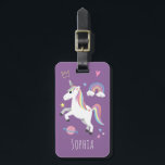 Étiquette À Bagage Filles mignonne violet magique Unicorne et nom Enf<br><div class="desc">Cette étiquette de bagage pour enfants mignonne et moderne comprend une licorne, une planète, des étoiles, une couronne, un arc-en-ciel et un coeur, et peut être personnalisée avec votre nom de filles et les coordonnées. Le cadeau magique parfait pour le premier voyage de votre bébé, bébé ou enfant. Consultez notre...</div>