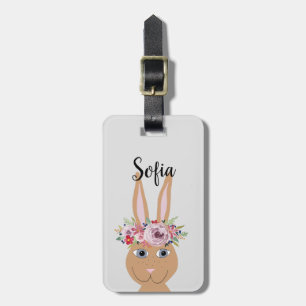 Étiquette À Bagage Filles mignonnes Floral Aquarelle Lapin Lapin