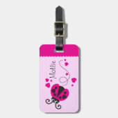 Étiquette À Bagage Filles volant coeur ladybug rose nommé étiquette d (Devant Vertical)