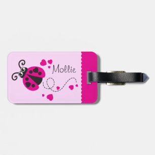Étiquette À Bagage Filles volant coeur ladybug rose nommé étiquette d