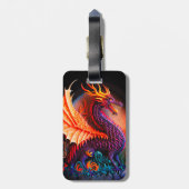 Étiquette À Bagage Fire Dragon Castle Imaginaire Art Mythique Créatur (Dos Vertical)