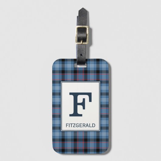 Étiquette À Bagage Fitzgerald Tartan Blue Plaid Motif (Devant Vertical)