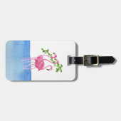 Étiquette À Bagage Flamant peint à la main d'aquarelle rose élégante (Devant horizontal)