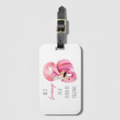 Étiquette À Bagage Flamant rose Aquarelle Exotique Rose Moderne Avec  (Devant Vertical)