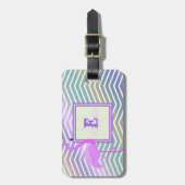 Étiquette À Bagage Flamant rose Chevron Zigzag, Monogramme Personnali (Devant Vertical)