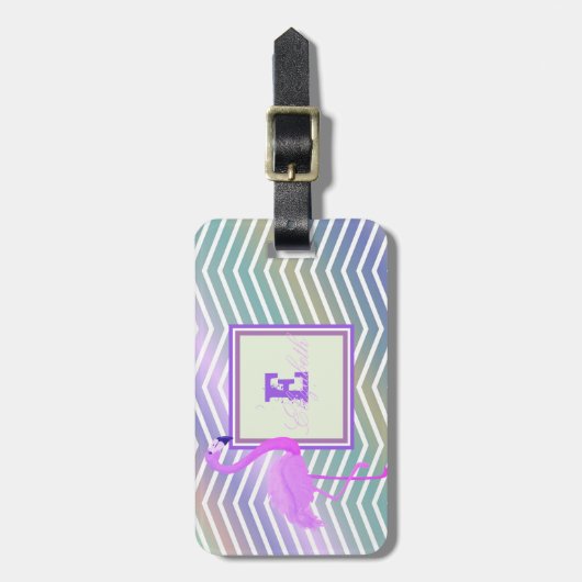 Étiquette À Bagage Flamant rose Chevron Zigzag, Monogramme Personnali (Devant Vertical)