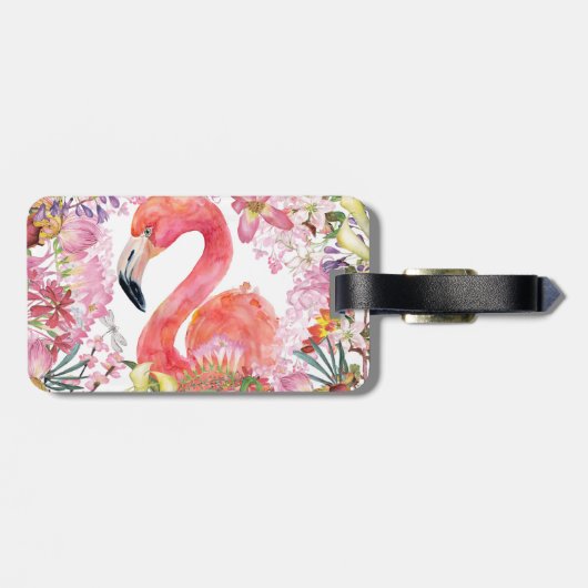 Étiquette À Bagage Flamant rose en Jungle Fleur - Motif d'été (Dos horizontal)