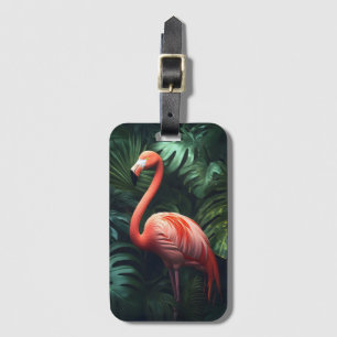 Étiquette À Bagage Flamant rose et Feuilles de la Jungle