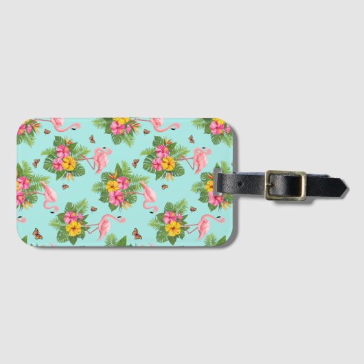 Étiquette À Bagage Flamant rose et papillons 3 (Devant Horizontal)