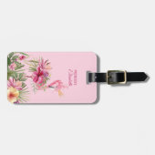 Étiquette À Bagage Flamant rose floral adorable (Devant horizontal)