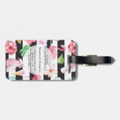 Étiquette À Bagage Flamant rose floral tropical à rayures noires Mono (Dos horizontal)