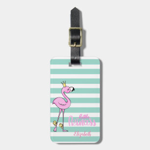 Étiquette À Bagage Flamant Rose, Menthe  Rayures Blanches, Petite Pri